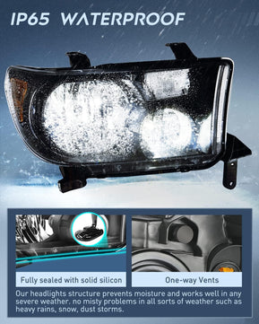 2007-2013 Toyota Tundra 2008-2017 Sequoia Headlight Assembly Black Housing Amber Reflector Clear Lens Nilight