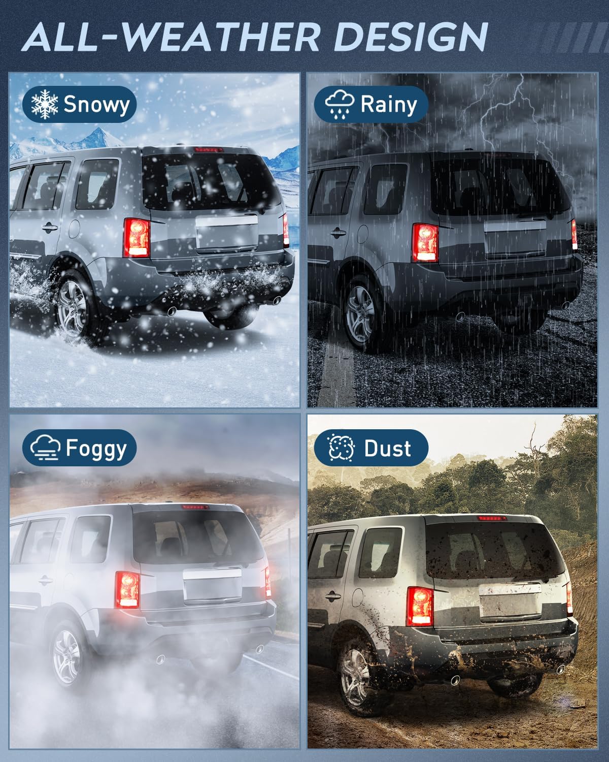 Taillight Assembly Compatible with 2009 2010 2011 2012 2013 2014 2015 Honda Pilot Red Clear Tail Lights Rear Lamp Replacement OE Style Driver and Passenger Side w/Bulbs