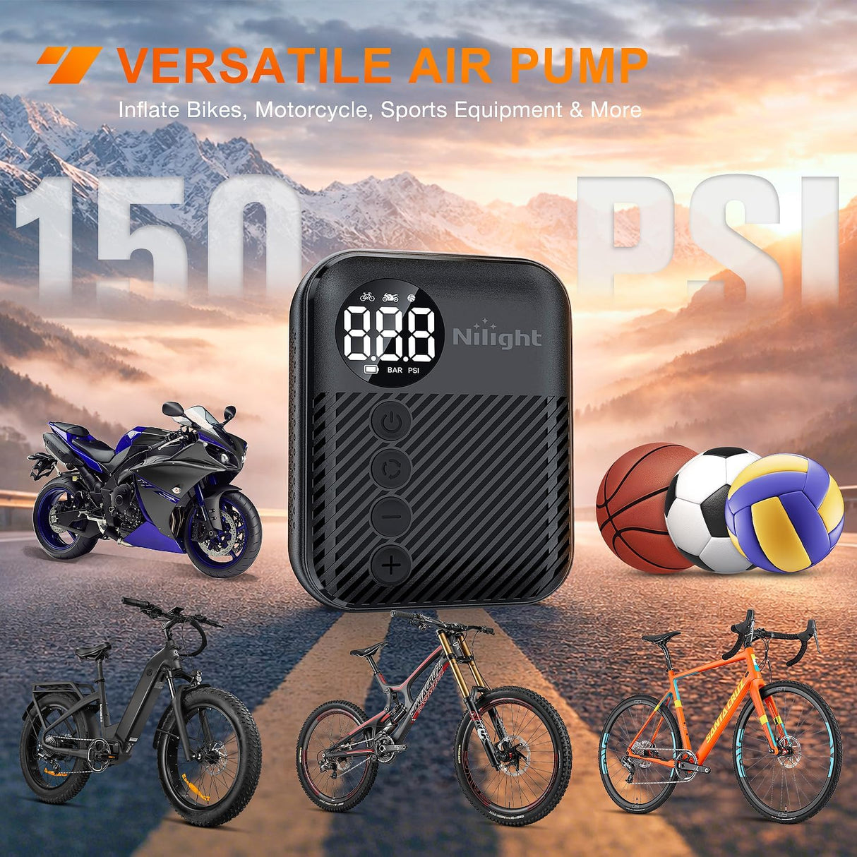 Mini Bike Pump with Gauge 150PSI Presta & Schrader Valve | Compact 150 Psi Fast Inflate Tiny Bicycle Air Pump Portable Air Inflator for Road Mountain E-Bike Motorcycle Ball