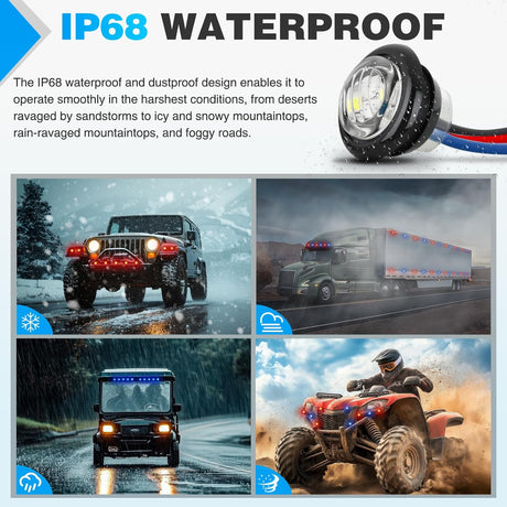 3/4 Inch Dual Color Marker Light 10PCS Red to Blue Brake Auxiliary Side Marker Clearance Indicator Bullet Lights 3 Plug Connector IP68 Waterproof for Trailer Truck Pickup Camper RV ATV UTV Van Bus