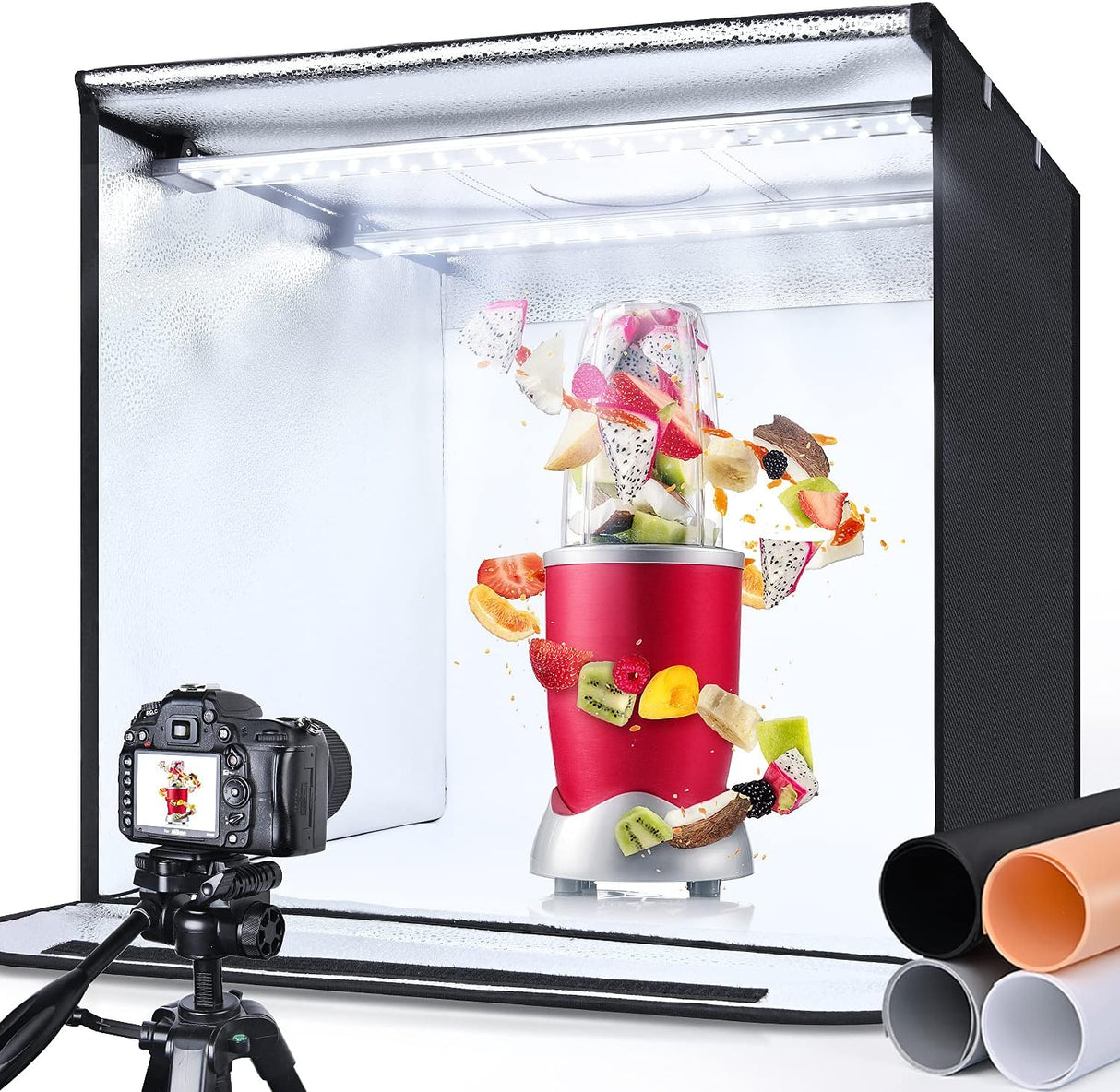 Light Boxes Photo Light Box, 24x24x24 inch Portable Lighting Tent Kit Brightness Adjustable Studio Photography Booth with 126 Large LED Lights CRI95+ with 4 Background for Large Items Shooting