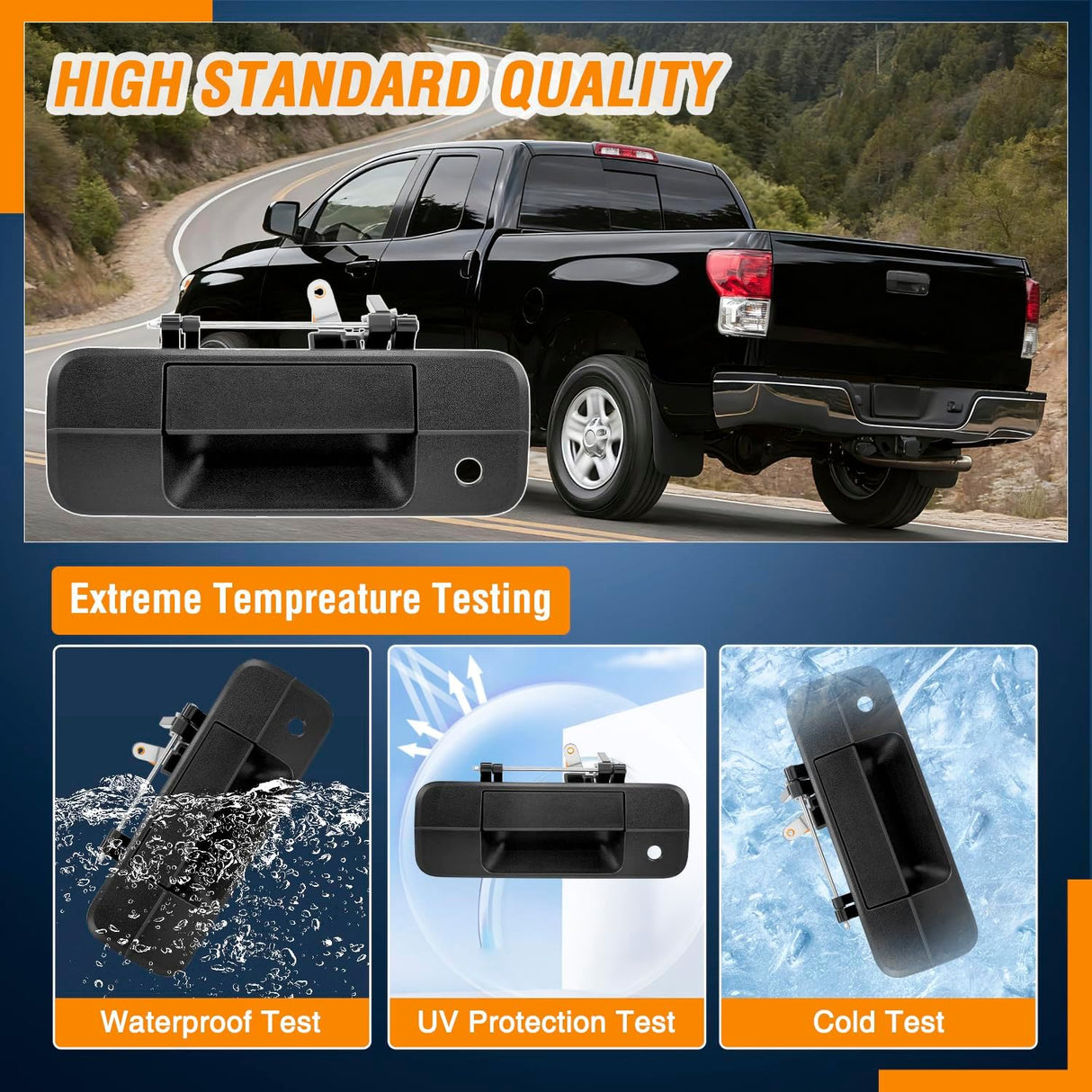Tailgate Handle Compatible with 2007 08 09 10 11 12 2013 Toyota Tundra Outside Liftgate Latch Tail Gate Car Door Handles with Key Lock Hole Assembly Replaces OEM# 81213, TO1915113, 69090-0C040