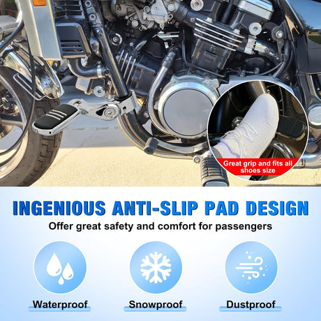 1.25 Inch Motorcycle Highway Pegs For Harley Davidson Touring Road King Street Glide Sportster Adjustable 360° Angled Foot Pegs P-Clamp Universal For 1-1/4 Inch Engine Guard Crash Bar Highway Footpegs