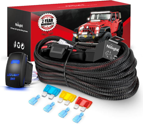 Wiring Harness Kit Nylon 14 AWG 2 Leads 12V 5Pin Rocker Switch Laser On Off Power Relay Blade Fuse for LED Light Bar Off Road Lights on Cars Jeep Boat Trucks