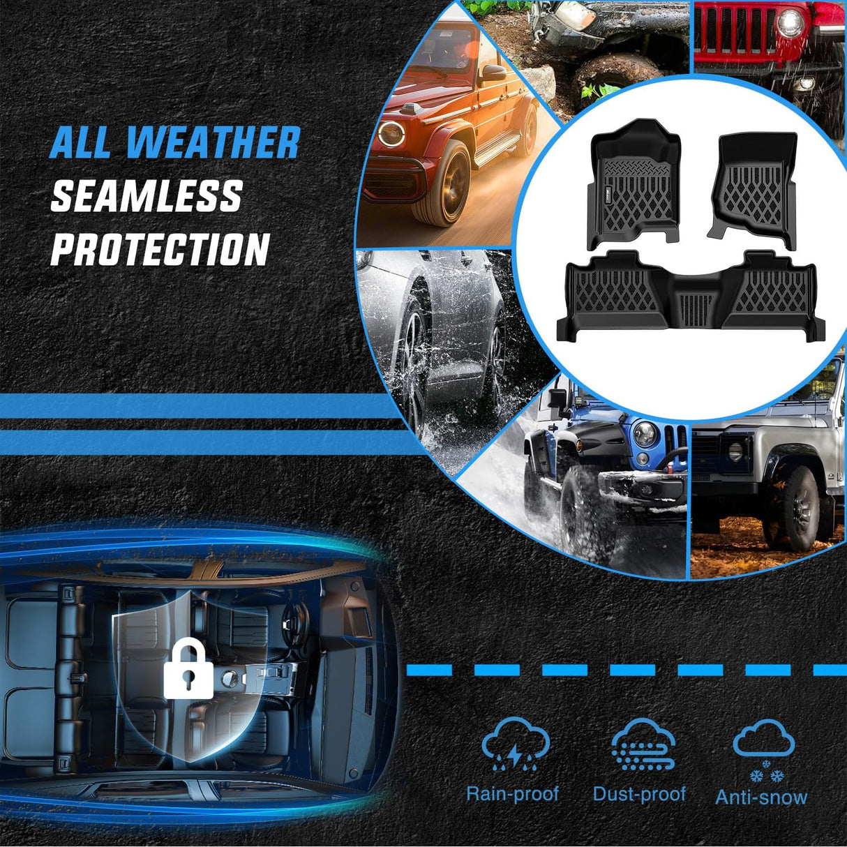 TPE Floor Mats for Chevy Silverado GMC Sierra 1500 Crew Cab 2007-2013, Silverado GMC Sierra 2500 3500 2007 2008 2009 2010 2011 2012 2013 2014 All Weather Custom Fit Heavy Duty Floor Liners