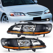 1998 1999 2000 2001 2002 Honda Accord Headlight Assembly Black Case Amber Reflector Upgraded Clear Lens