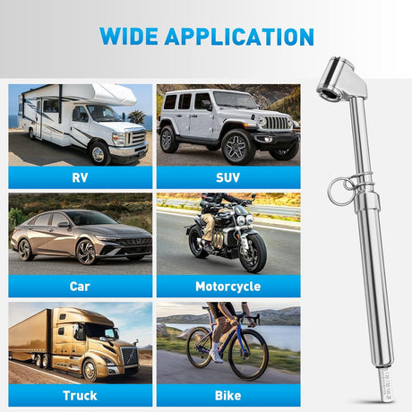 Dual Head Tire Pressure Gauge Heavy Duty Truck Air Chuck Range 10-150PSI 1-10Bar Tire Pressure Checker Straight-On Tire Air Gauge Extended Tube for Semi Truck, RV, Car, Motorcycle