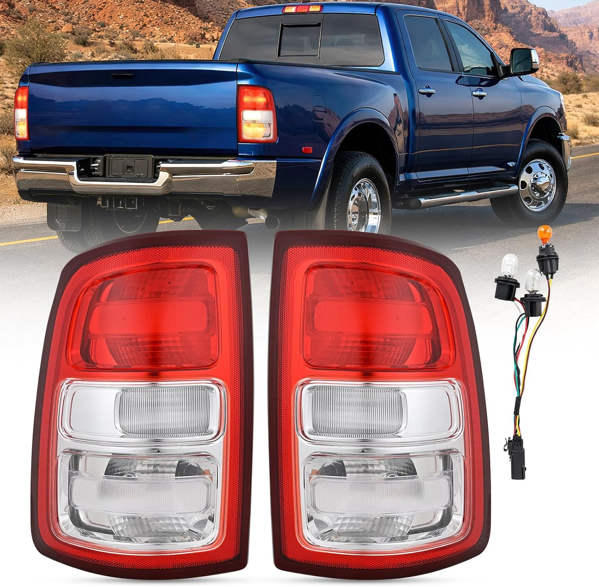 Taillight Assembly Compatible with 2019 2020 2021 2022 2023 Dodge Ram 2500 2019-2023 Dodge Ram 3500 Red Bezel Tail Light OE Style Rear Lamp Replacement Driver and Passenger Side
