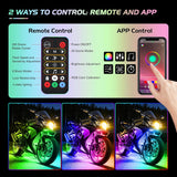 8PCS Motorcycle Dream Color LED Strip Lights Kit Waterproof Multicolor Atmosphere Neon Accent Lights Pods Lamp APP and Remote Control Underbody Strips for Harley Davidson Honda Kawasaki Suzuki