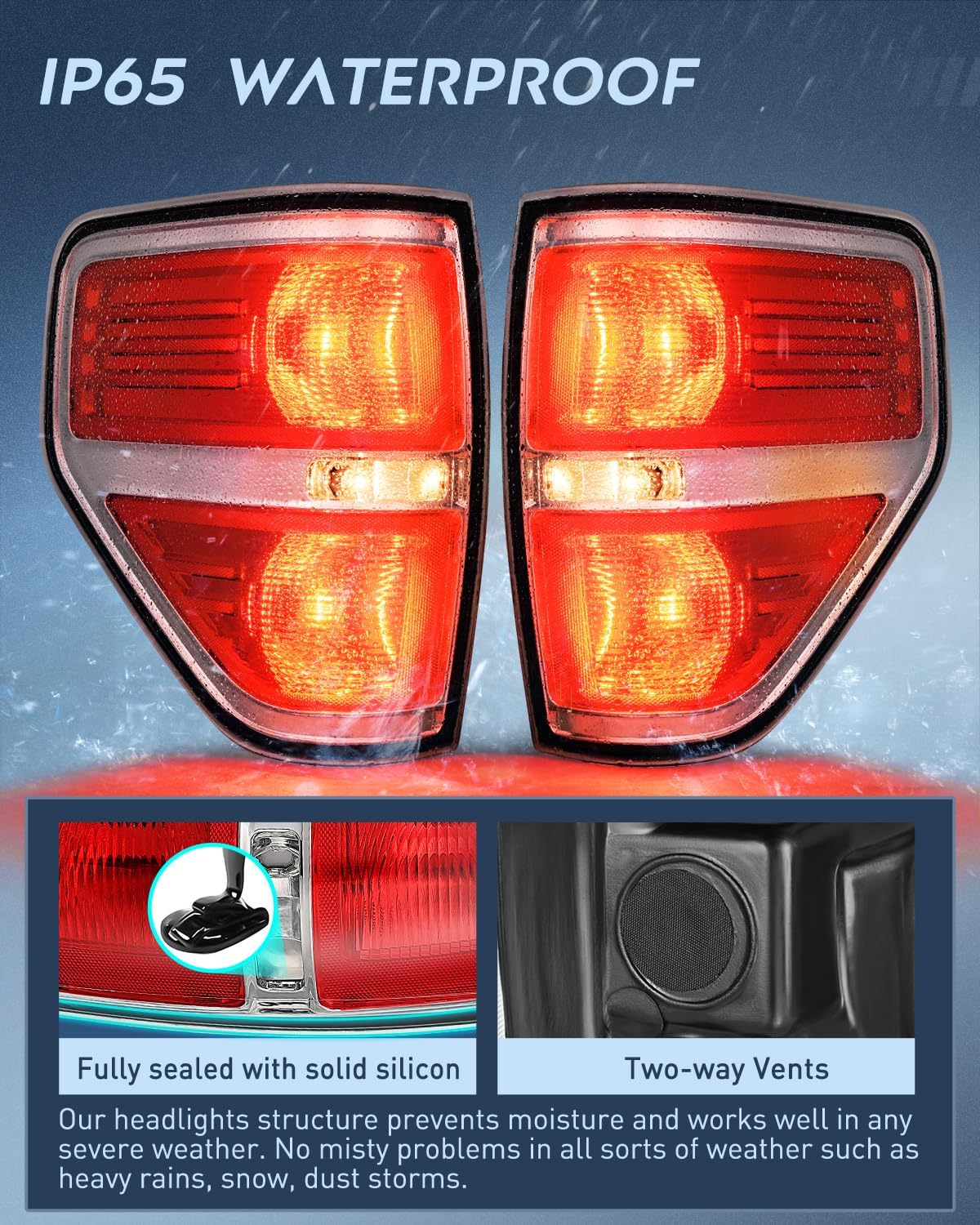Taillight Assembly Compatible with 2009 2010 2011 2012 2013 2014 Ford F-150 Pickup Truck Taillights Rear Lamp Replacement OE Style Red Housing Driver and Passenger Side Chrome Trim