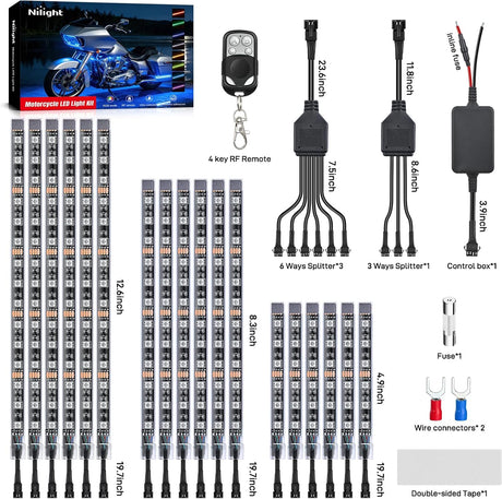 18PCS Motorcycle RGB Led Light Kit Waterproof Multi Color Atmosphere Neon Accent Lights Lamp with RF Wireless Remote for Harley Davidson Honda Kawasaki Yamaha Suzuki