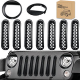 Grill Inserts fit for Jeep Wrangler Front Grille Mesh Inserts & Headlight Cover Set for JK JKU Unlimited Sports Sahara Freedom Rubicon 2007-2018 Clip-in Trim Exterior Accessories Black 9 Pcs