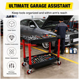 2-Tier Rolling Utility Cart with 4 Inch Swivel Wheels, Heavy-Duty Plastic Tool Cart for Auto Detailing, Garage & Workshop