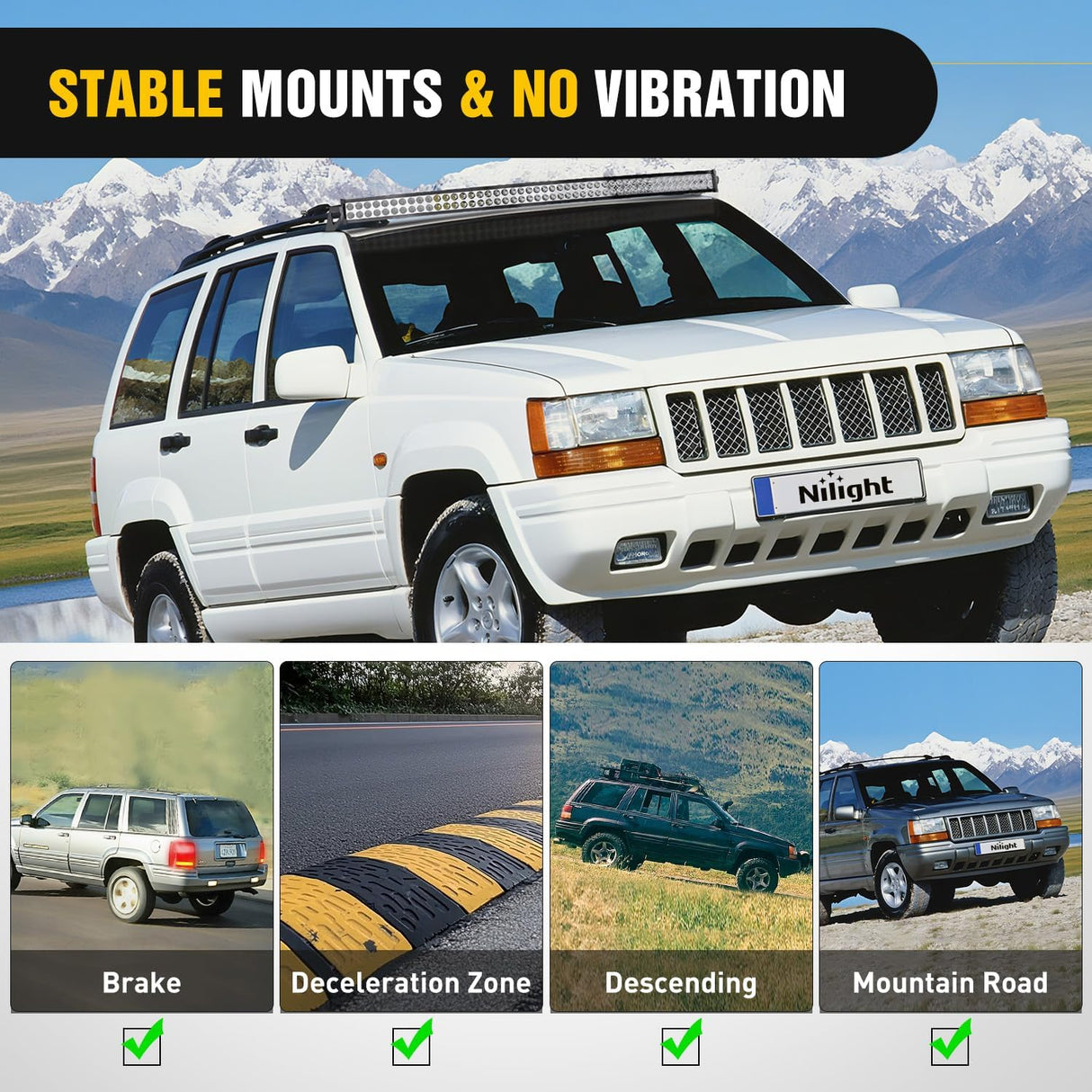 50 inch LED Light Bar Bracket Mounting Upper Windshield Roof Cab Brackets Compatible with Jeep Grand Cherokee ZJ 1993 1994 1995 1996 1997 1998