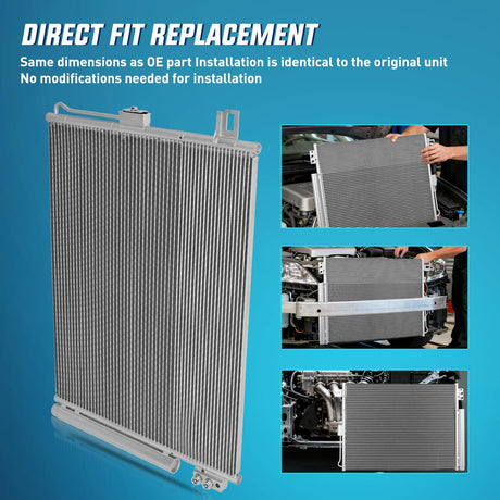AC Condenser Compatible with Jeep Grand Cherokee 2011-2021 Dodge Durango V6 V8 3.6L 5.7L 2011-2021 Air Conditioning A/C Condenser w Receiver Drier Replace# 3893, 7013893, CH3030242, 55038003AE