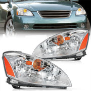 2002 2003 2004 Nissan Altima Headlight Assembly Chrome Housing Amber Reflector Clear Lens