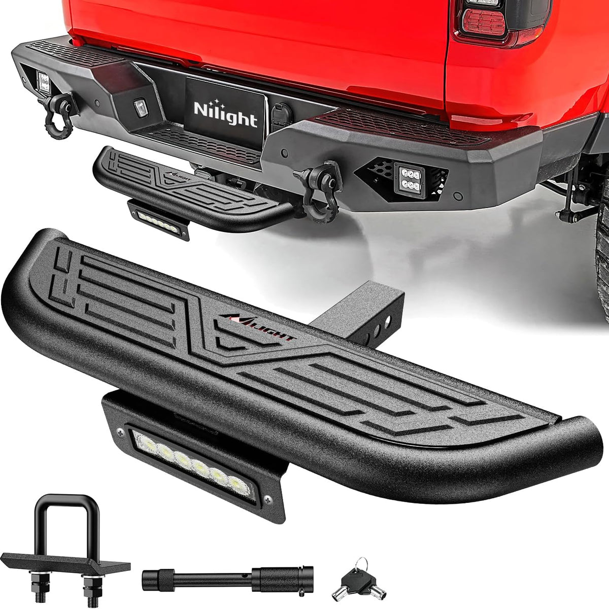 Hitch Step 2 Inch Receiver Universal with LED Light, Pin Lock and U ...
