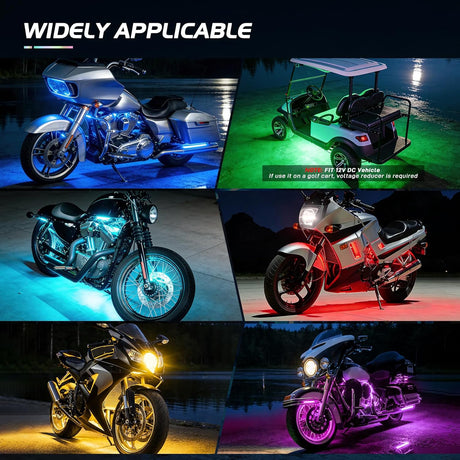18PCS Motorcycle RGB Led Light Kit Waterproof Multi Color Atmosphere Neon Accent Lights Lamp with RF Wireless Remote for Harley Davidson Honda Kawasaki Yamaha Suzuki