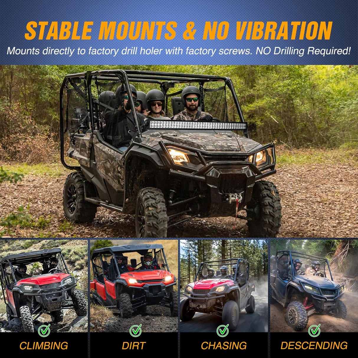 Light Bar UTV Front Side A Pillar Hood Mounting Brackets for 50-54 inch Lights Pods Compatible with Pioneer 700 1000 2014 2015 2016 2017 2018 2019 2020 2021 2022 2023 2024