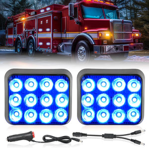 12LED Magnetic Wireless Trailer Lights 2PCS Rechargeable Portable Hazard Beacon Warning Light Blue Emergency Strobe Light for Trucks Trailers Vehicles Cars Bus Surface Mount