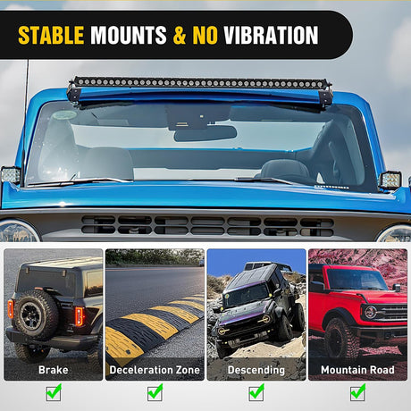 42 inch Curved LED Light Bar Bracket Mounting Upper Windshield Roof Cab Brackets Compatible with Ford Bronco 2 Door and 4 Door 2021 2022 2023 2024