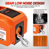 Boat Trailer Winch 3500 lbs Portable Electric Boat Winches 12 V DC Marine Winch with Synthetic Rope Remote Control Hand Crank Power-In Freewheel Waterproof Winch for Boat Trailer Towing Orange