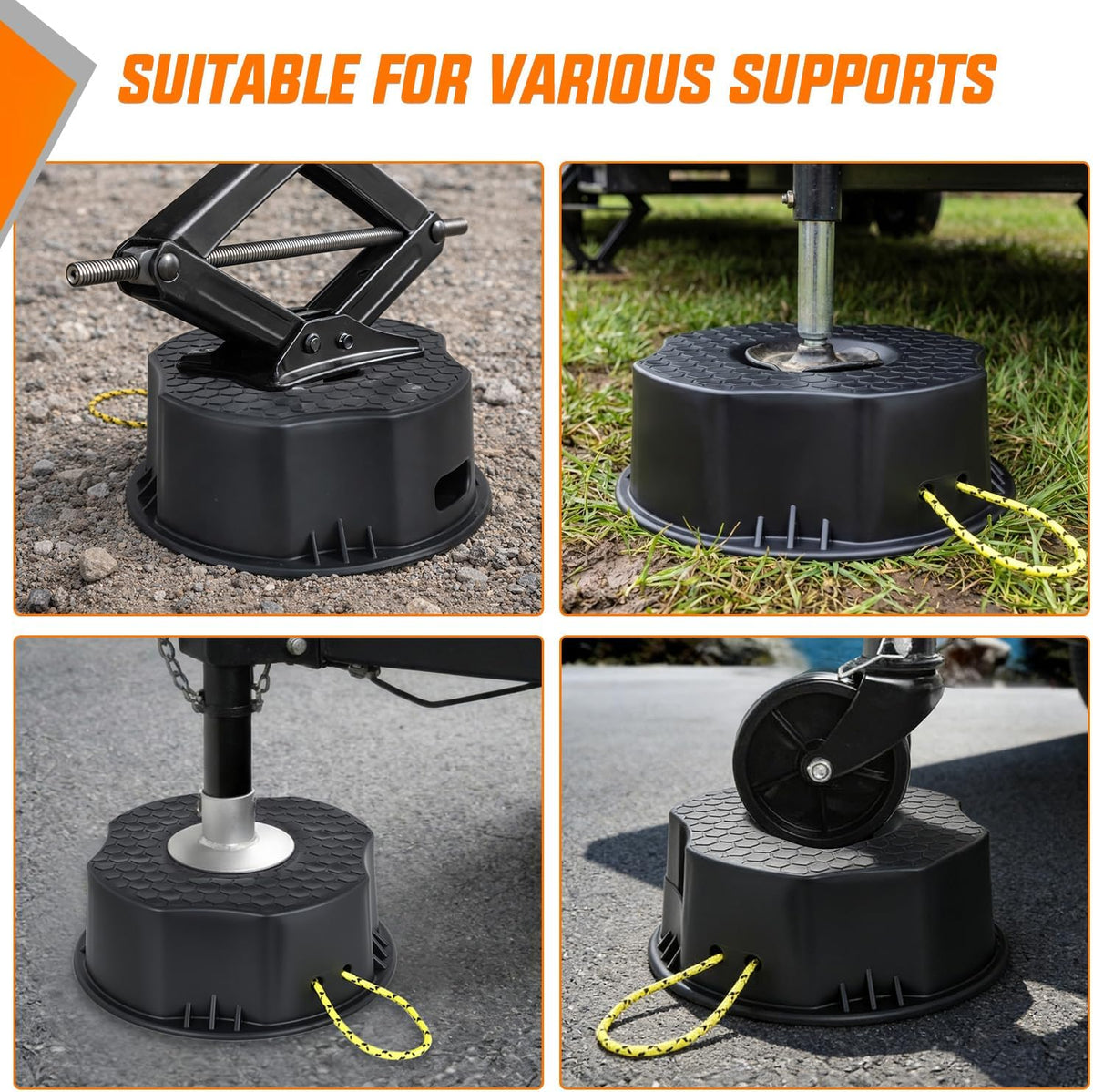 Trailer Jack Block RV Camper Stabilizer Leveling Blocks 10000lb 2PC | Heavy Duty RV Leveling Block for Travel Trailer with Bag, Universal Fit for Tongue Jack Post Foot 5th Wheels, Black