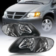 2001-2007 Chrysler Town & Country 2001-2003 Voyager 2001-2007 Dodge Grand Caravan Headlight Assembly Black Case Clear Reflector Nilight