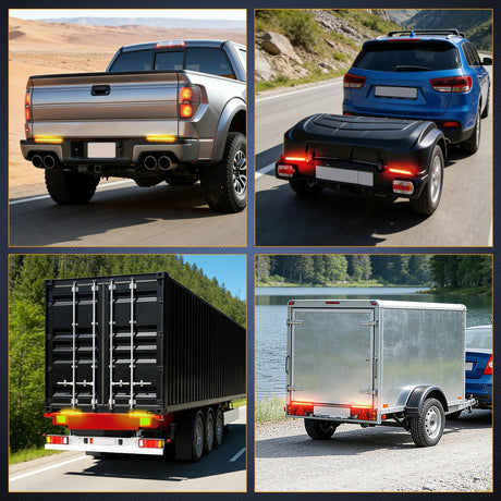 Truck Tailgate Light Strip 7 Inch Aluminum Frame Double Row 60 LED Red Running Brake Amber Sequential Turn Signals Strobe Lights Bar for Trailer Hitch Cargo Carrier Luggage Rack