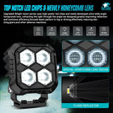 LED Pod Light 2 PCS 2.8 Inch 20 W 4 LED Square Hyper Flood Beam Driving Offroad Lights w/18AWG Rocker Switch Wiring Harness Kit for Truck Motorbike Boat ATV UTV SUV