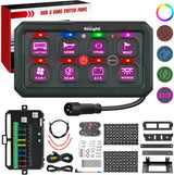 8 Gang Switch Panel Circuit Control Relay System APP RGB Backlight Fuse Wiring Harness Toggle Momentary Strobe Flash Modes Automatic Dimmable 12V 24V for Car Truck Camper SUV