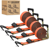 Flat Hook Ratchet Straps 4 Pack 2 in x 30 Ft Heavy Duty Tie Down Straps 10,000 Lbs Breaking Strength for Truck, Trailers Pickup Orange