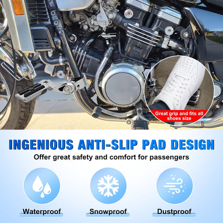 1-1/4 Inch Motorcycle Highway Pegs For Harley Touring Street Glide Electra Glide Road King CVO Dyna Trike Sportster Adjustable Short Angled Foot Pegs Universal For 1.25 Inch Engine Guard Crash Bars