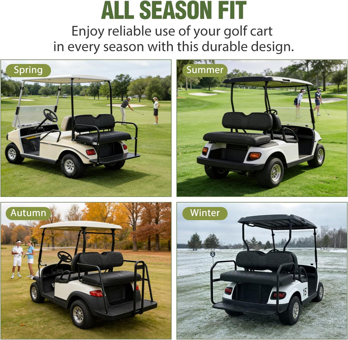 Golf Cart Rear Seat Cover 1PC Black Leather Club Car EZGO Yamaha | Thick PVC Leather Diamond Design Breathable Water Repellent Scratch Resistant Fits Club Car EZGO Yamaha Aftermarket Seats