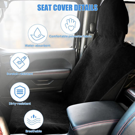 Car Seat Cover Black Terry Fabric Water and Sweat Absorbent Ideal for Running Gym Workouts Beach Swimming and Hiking Suitable for Cars Truck SUV