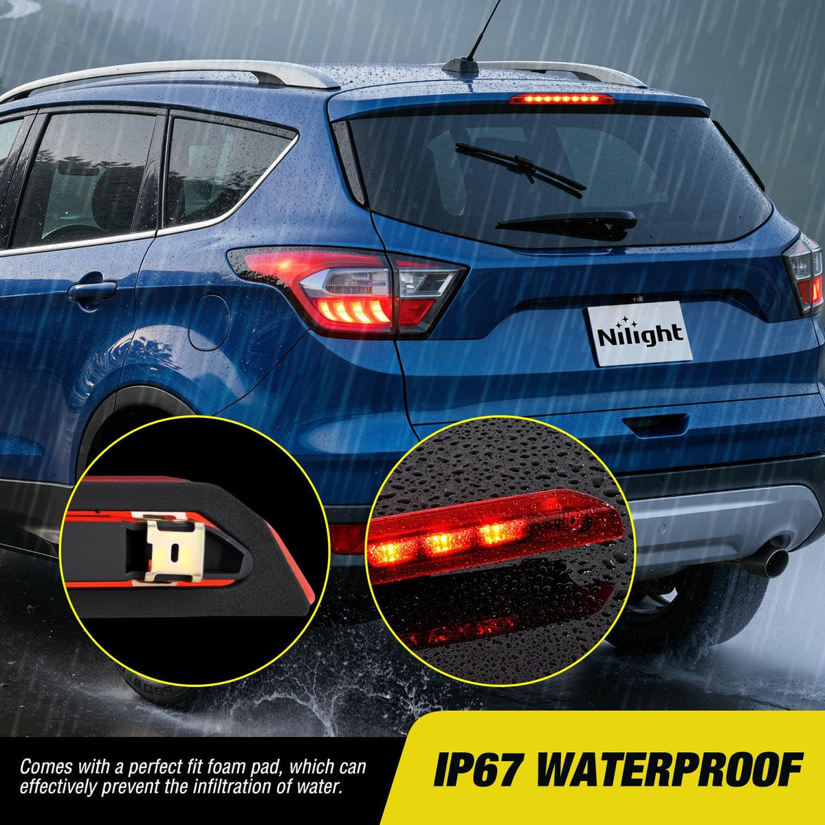 Third Brake Light for Ford Escape 2013 2014 2015 2016 2017 2018 | for Ford Escape 2013 2014 2015 2016 2017 2018, High Mount 3rd Stop LED Tail Van SUV Rear Cab Center Lamp, Red Lens