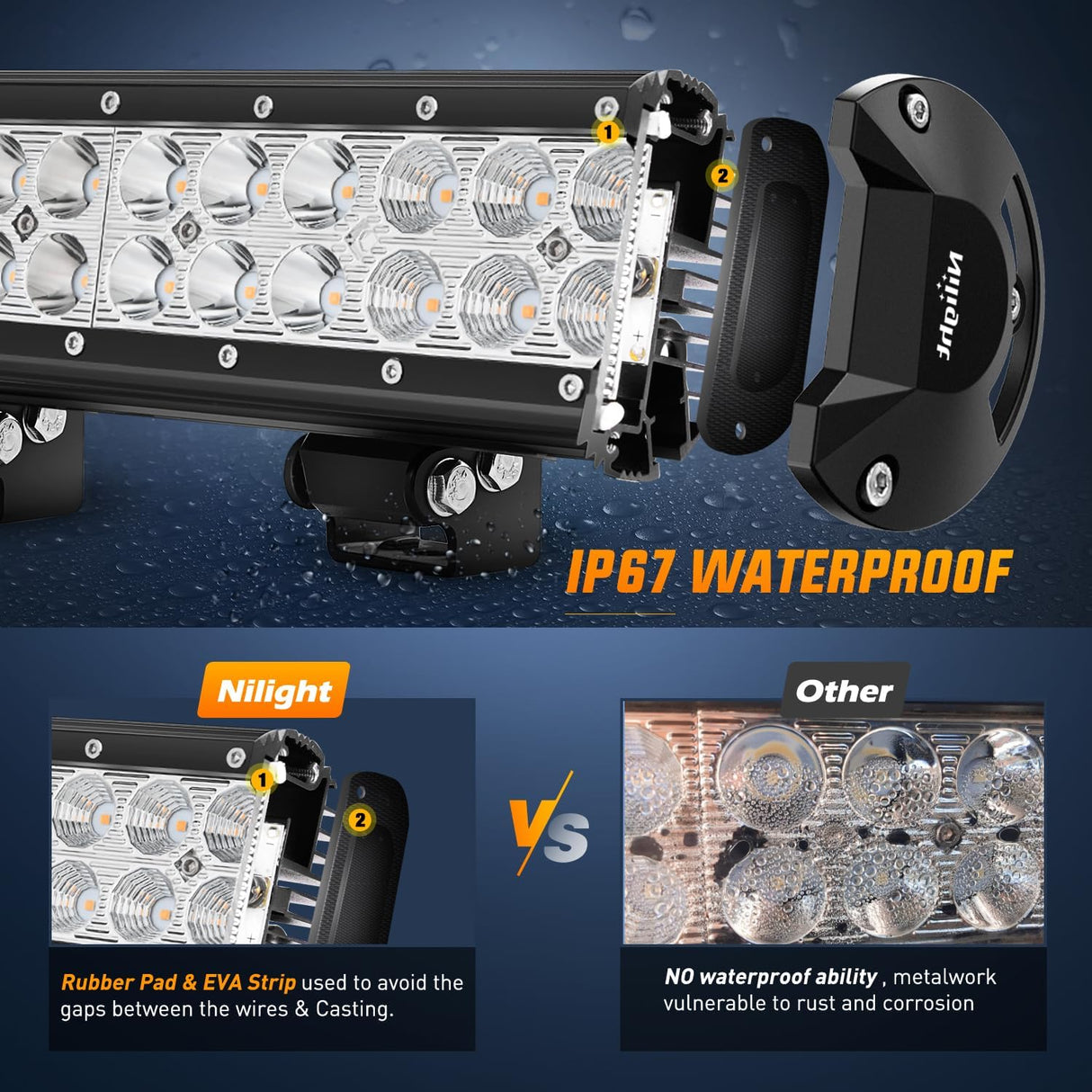 LED Light Bar 20 Inch 126W Spot Flood Combo Amber Beam Off Road Lamp Fishing Hunting Emergency Deck Work Lighting for Trucks UTV Pick-up Van Boat Tractor