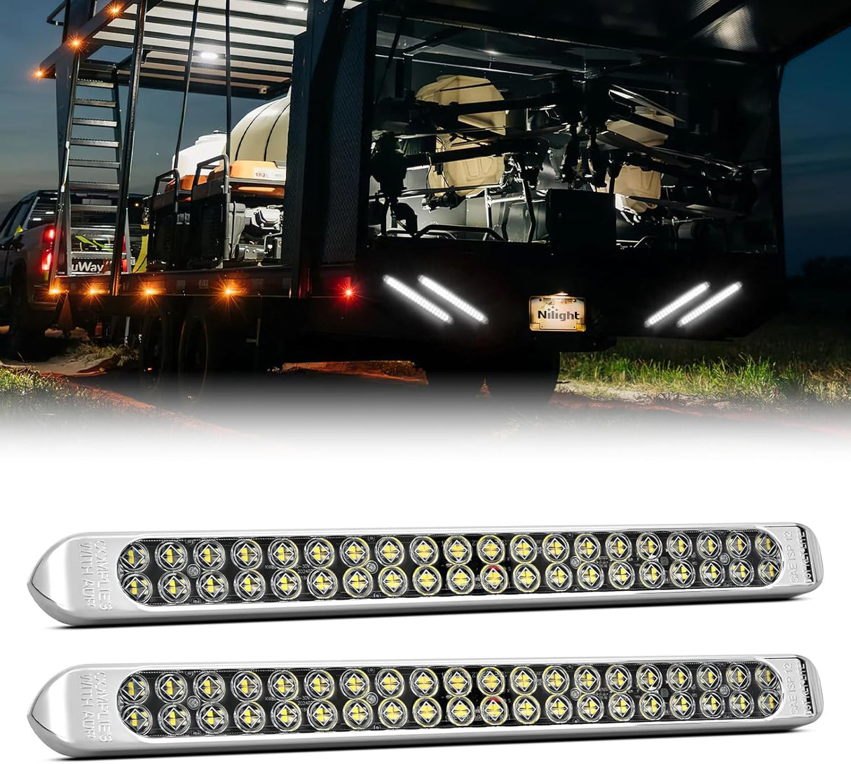 LED Tail Light 2PCS 17 Inch 40LED White Running Tail Reverse Back Up Lights w/Chrome Bezel Waterproof Surface Mount for 12V Towing Trailer Truck RV Camper Boat
