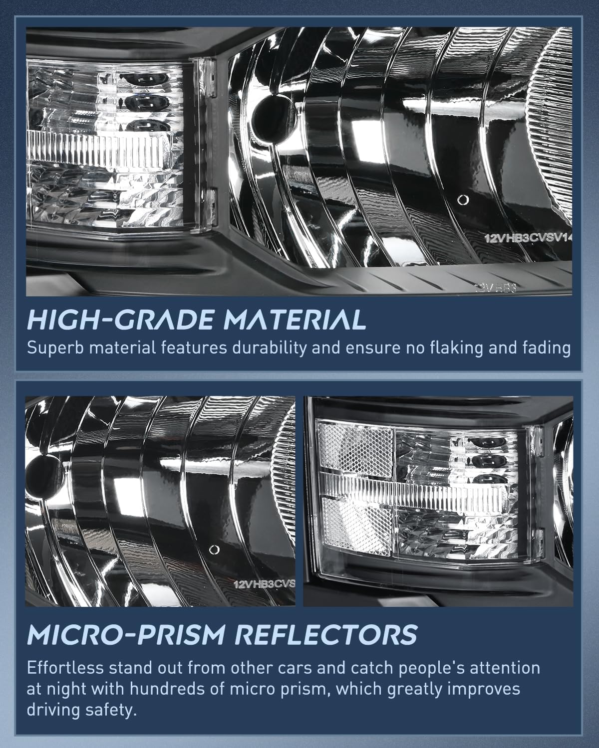 2014 2015 Chevy Silverado 1500 Headlight Assembly Black Housing Clear Reflector Nilight