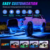 4PCS Aluminum RGBW LED Underglow Strip Lights with APP & Remote | 396 LEDs Door Assist Multi Color DIY Sound Active Function Music Mode Underbody Light Strips for Car Truck RV