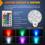 Marine Boat Light 4 PCS 10LED RGB Wireless Cabin Ambiance Multi Color Exterior Deck Lights Remote Control Submersible for Pontoon Sailboat Yacht Skeeter Fishing Bass Boats