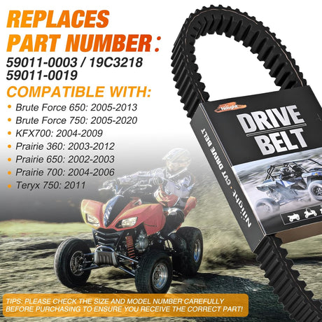 Drive Belt 59011-0003 Fit for Kawa-sa-ki Brute Force 650 750 2005-2020 KFX700 2004-2009 KRF750 Prairie 360 650 700 2002-2012 Teryx 750 2011 Replace 19C3218, 59011-0019 Aramid Fiber CVT Belt