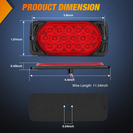 Taillight Assembly 4.4 Inch Aluminum Housing Tail Light 2 PCS 16 LED Red Running Brake Turn Signals Marker Lights Surface Mount IP67 Waterproof for 10-30V RV Camper Trailer Truck Bus Boat