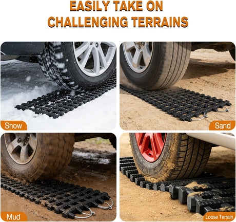 Tire Traction Mats,7 Ton Heavy-Duty Recovery Tracks for Off-Road 4X4,SUV,Truck & Van in Snow,Mud,Ice & Sand,39 InchPortable Emergency Devices with Storage Bag (2 Pack)