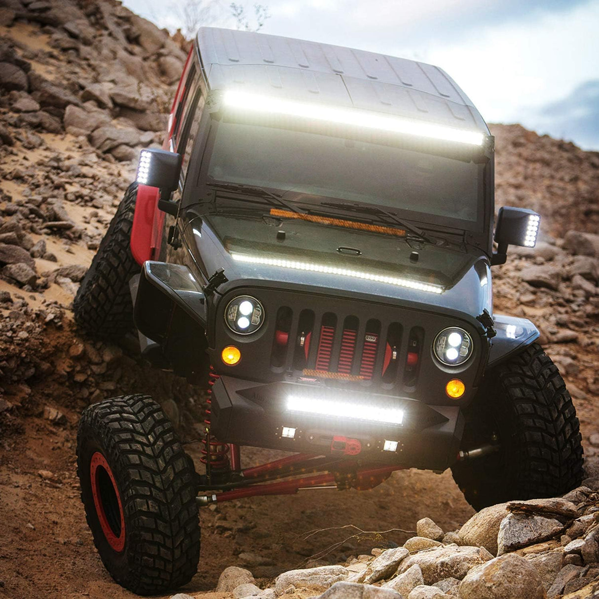 LED Light Bar 12 Inch 300W 4Pcs 4 Inch 60W Spot Flood Pods Off Road Driving Fog Work Lighting for Truck Tractor Pickup Boat SUV ATV UTV Car 4x4 Van Camper Motorcycle Dirt Bike Golf Cart
