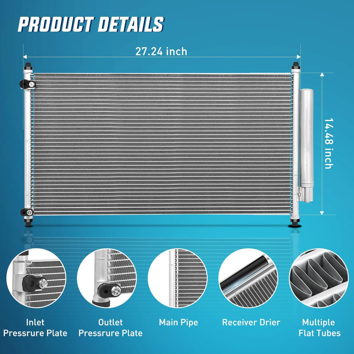 AC Condenser Compatible with Honda Accord L4 2.4L V6 3.5L 2013 2014 2015 2016 2017 Air Conditioning A/C Condenser with Receiver Drier Replace# 4165, 940466, HO3030159, CN4165PFC, 80110-T2F-A01
