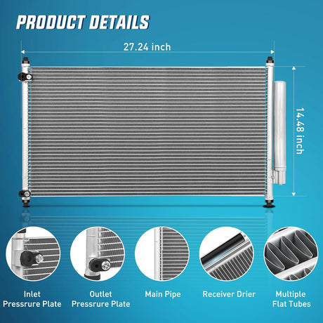 AC Condenser Compatible with Honda Accord L4 2.4L V6 3.5L 2013 2014 2015 2016 2017 Air Conditioning A/C Condenser with Receiver Drier Replace# 4165, 940466, HO3030159, CN4165PFC, 80110-T2F-A01