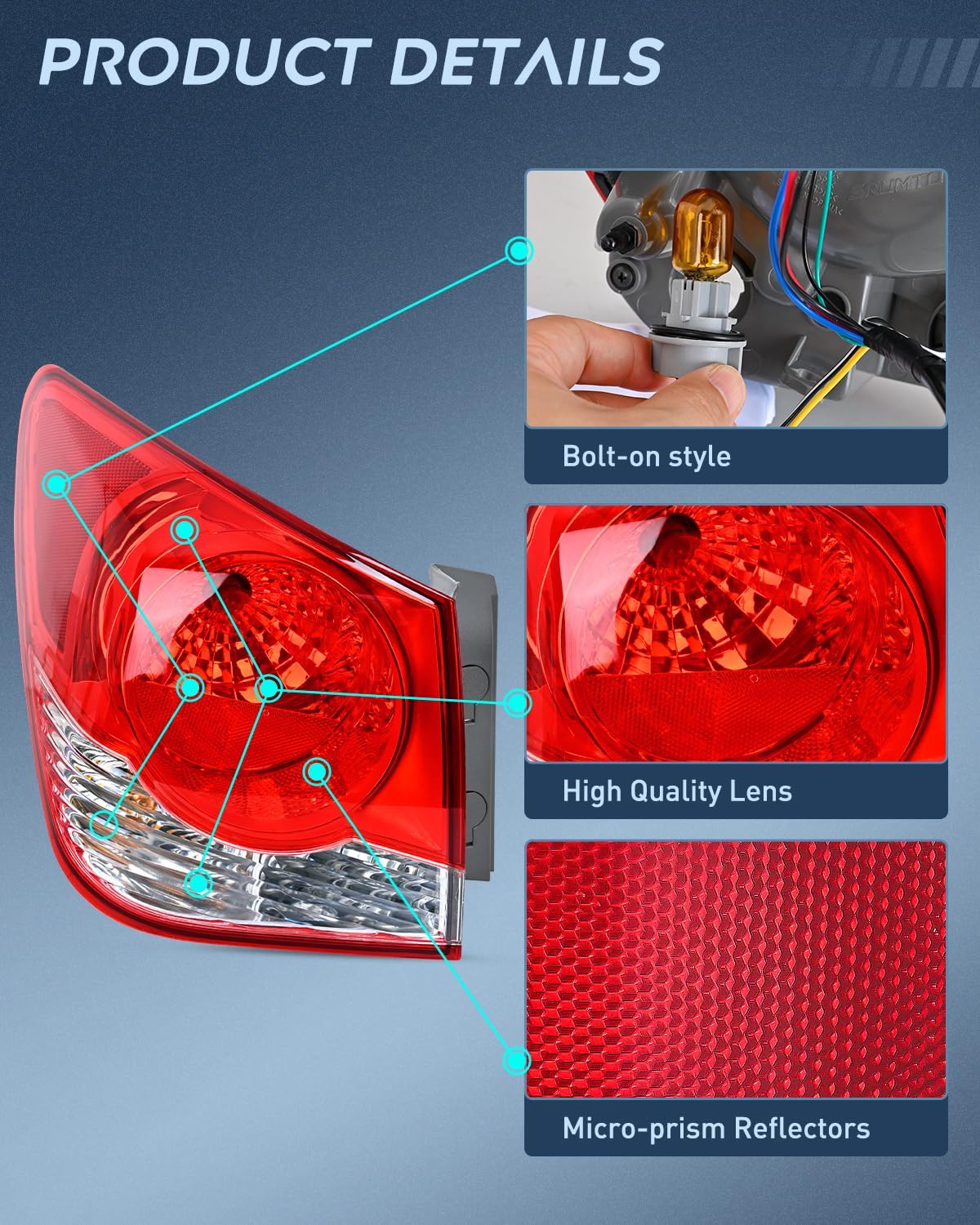 Taillight Assembly Compatible with 2011 2012 2013 2014 2015 Chevy Cruze 2016 Limited Outer Tail Light OE Style Rear Lamp Replacement Driver and Passenger Side