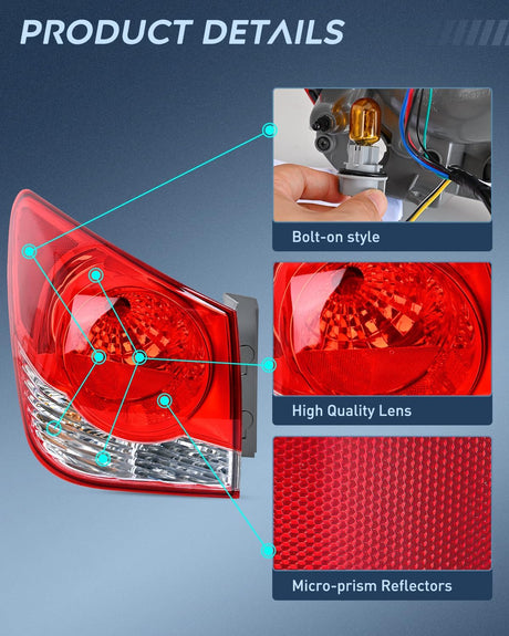 Taillight Assembly Compatible with 2011 2012 2013 2014 2015 Chevy Cruze 2016 Limited Outer Tail Light OE Style Rear Lamp Replacement Driver Side