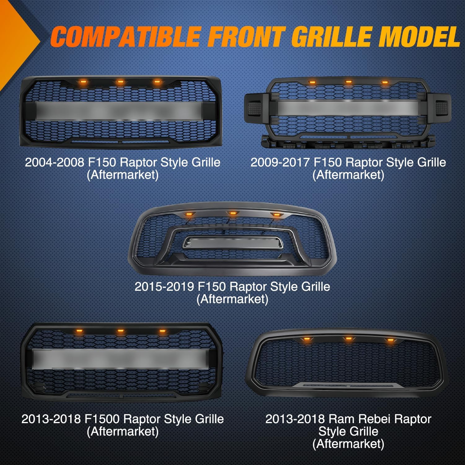 2004-2019 Ford F150 Raptor 2013-2018 Dodge Ram 1500 4LED Amber Front Grille Marker Lights Nilight